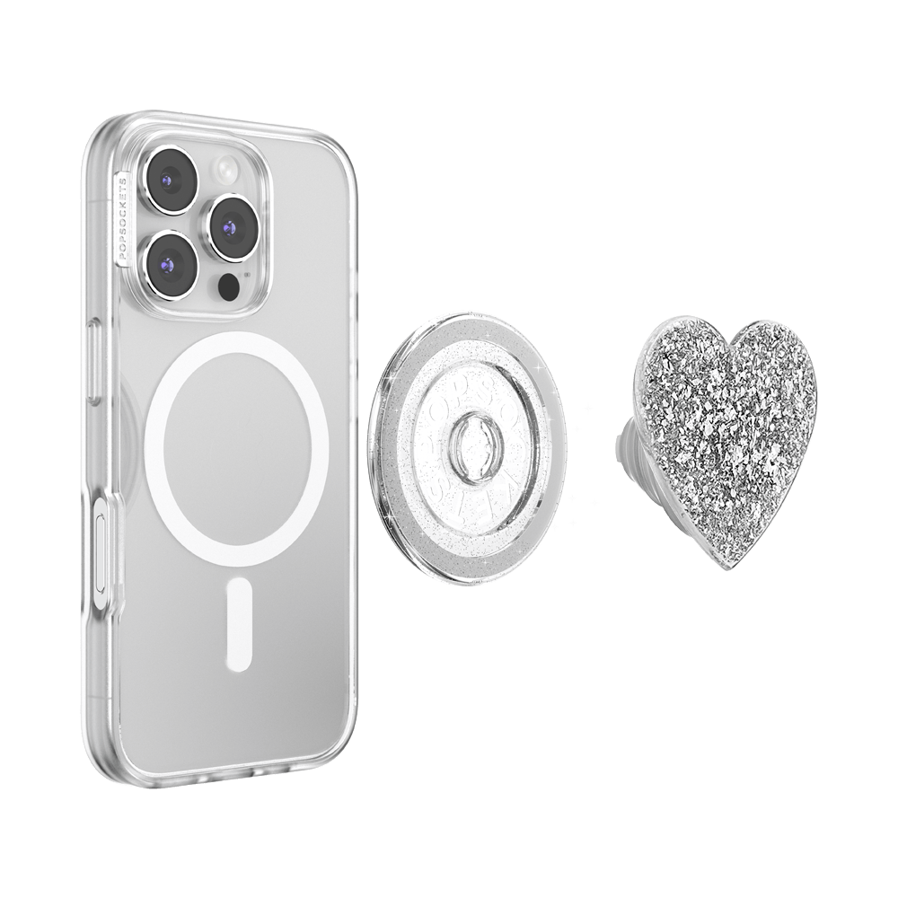 Confetti Heart Silver Sizzle — MagSafe PopGrip - US 94298
