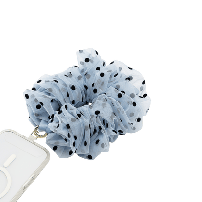 Polka Dot Tulle Blue Scrunchie —  Phone Wristlet - US 43067